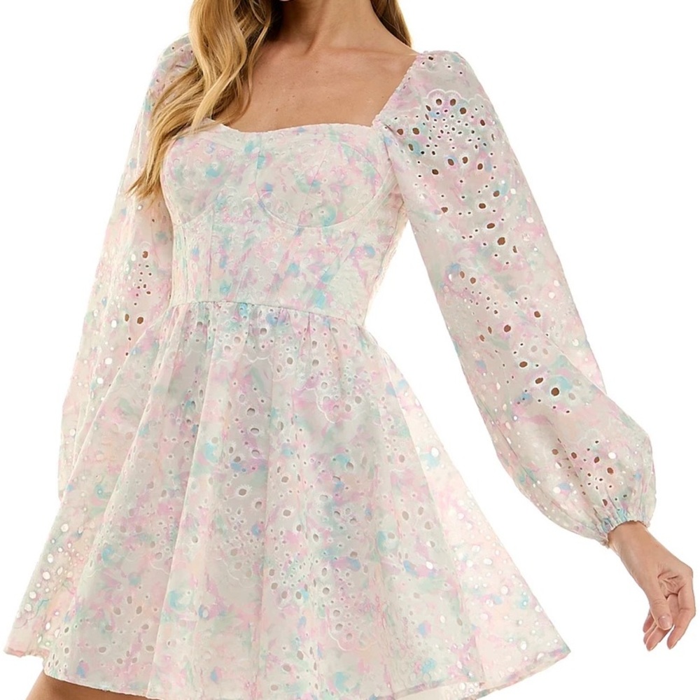 CITY STUDIO Seni & Cade Juniors' Printed Eyelet Corset Dress size L